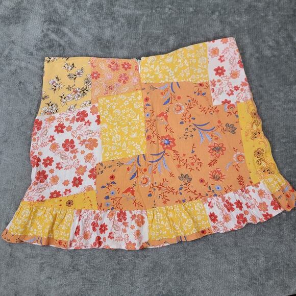 Forever 21 Womens Mini Skirt L Patchwork Floral Ruffle Hem Cottagecore Style - Picture 9 of 10